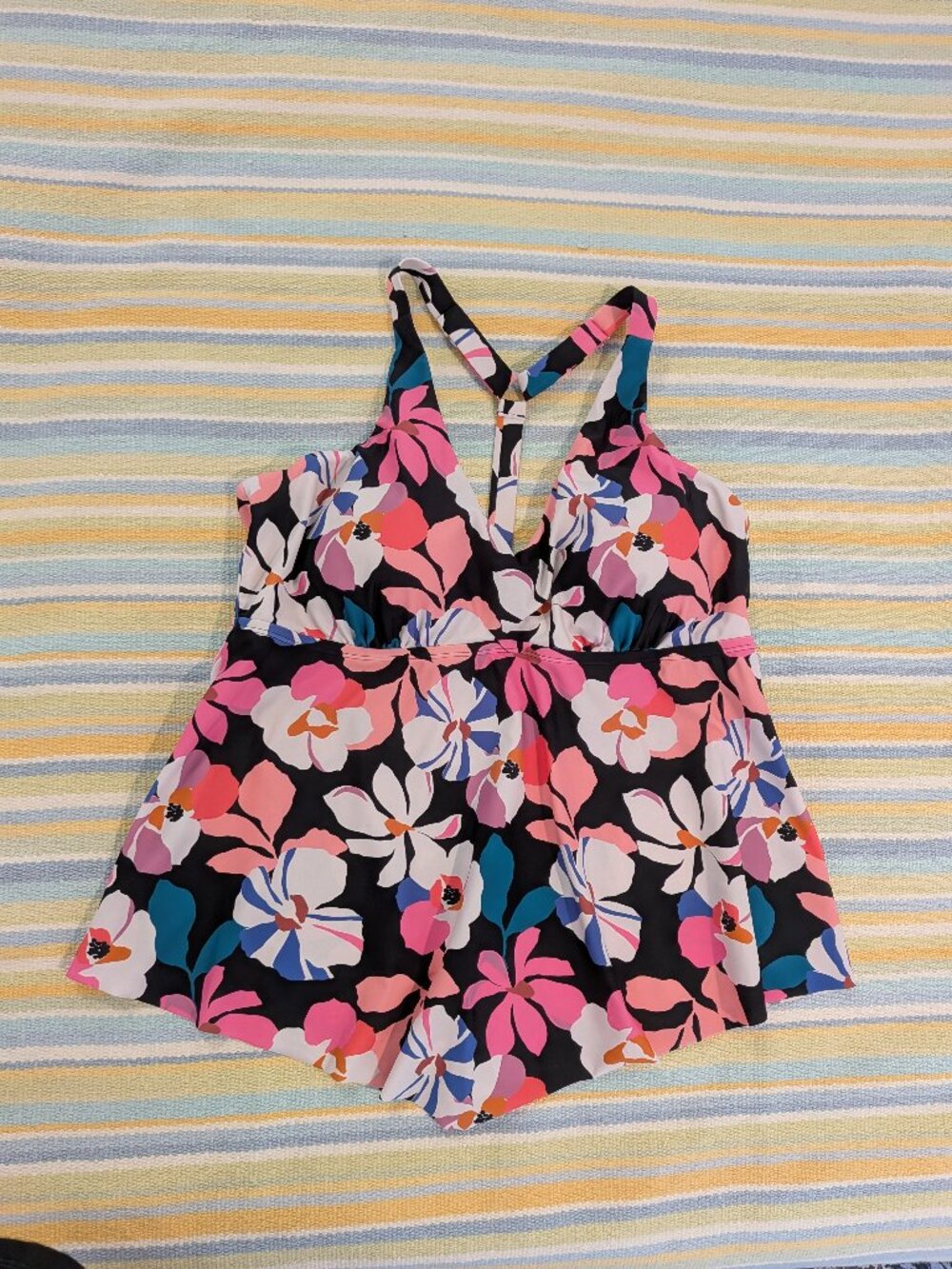 Raisins Curve Size 18W Aviva Babydoll Tankini Top Strappy Y-Back Padded Floral